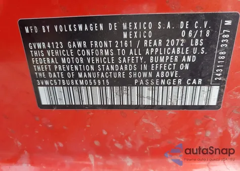 2019 Volkswagen Jetta 1.4T R-Line/1.4T S/1.4T Se from USA, damaged, VIN 3VWC57BU8KM055915